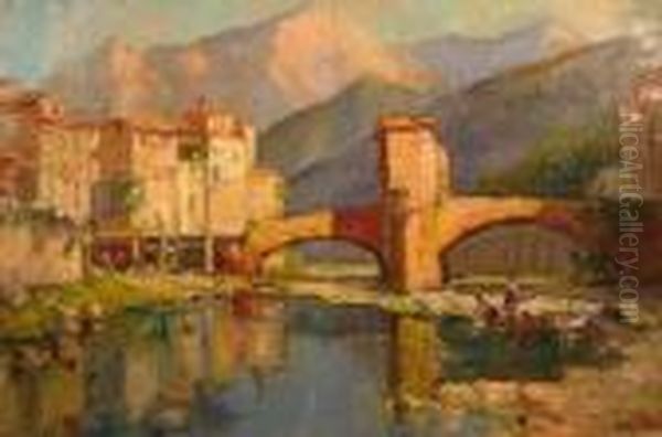 Sospel, Vue De L'ancien Pont Oil Painting by Georges Lapchine