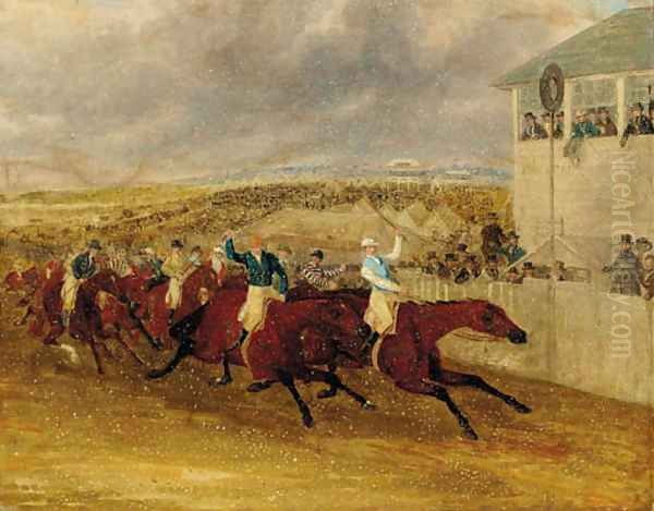 Mr Ridsdale's Bloomsbury beating Mr Craven's Deception, The Derby, 1839 Oil Painting by James Pollard