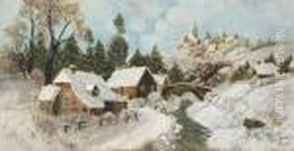 Village Sous La Neige Oil Painting by Georges Lapchine