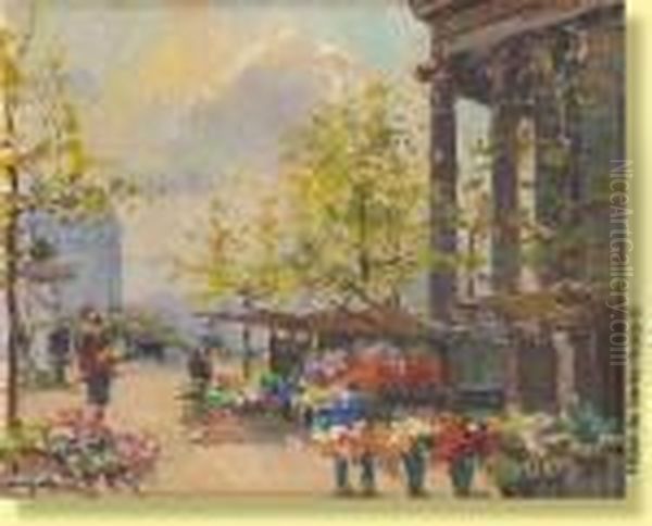 Marche Aux Fleurs Place De La Madeleine by Georges Lapchine