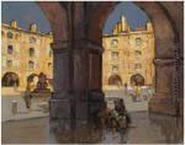 Town Square Oil Painting by Georges Lapchine