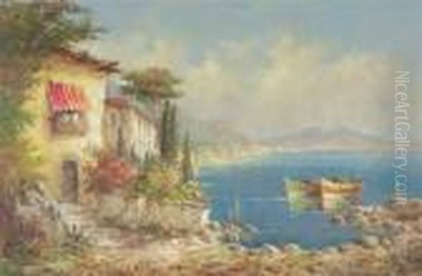 Villas Along The Bay Of Naples Oil Painting by Georges Lapchine