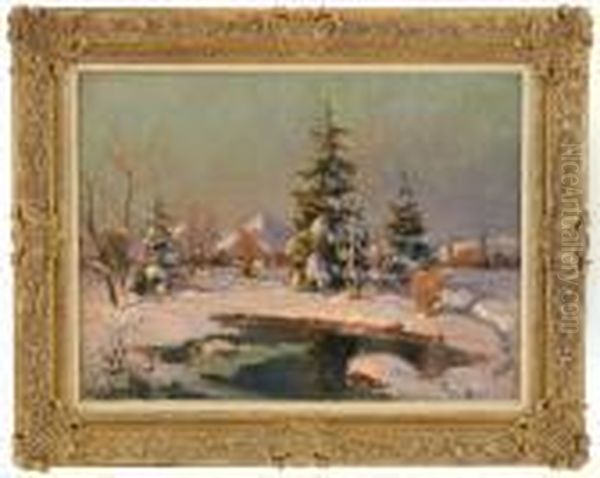 Winter Landscape Oil Painting by Georges Lapchine