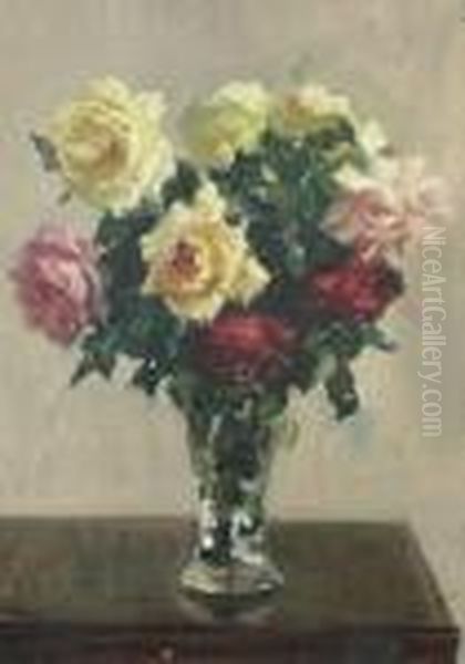 Still Lifewith Roses Oil Painting by Georges Lapchine