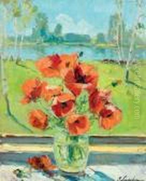 Bouquet De Coquelicots Oil Painting by Georges Lapchine