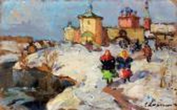 Village Sous La Neige Oil Painting by Georges Lapchine