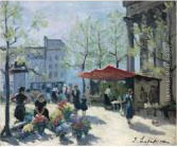 The Flower Market Oil Painting by Georges Lapchine