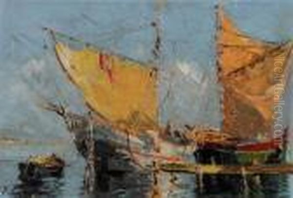 Barques De Pecheurs En Mediterranee Oil Painting by Georges Lapchine