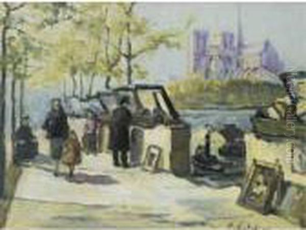 Merchants Along The Wharf, Paris Oil Painting by Georges Lapchine