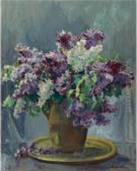 Vase Of Lilacs Oil Painting by Georges Lapchine