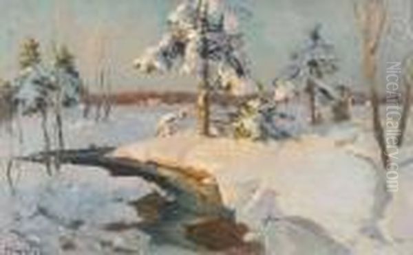 Paysage Enneige Oil Painting by Georges Lapchine