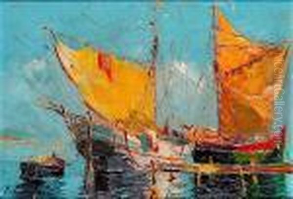 Barques De Peche En Mediterrannee Oil Painting by Georges Lapchine