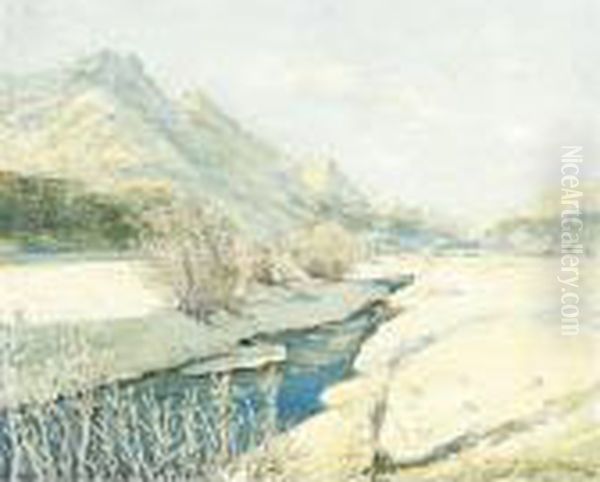 Valley Stream In The Snow Oil Painting by Georges Lapchine