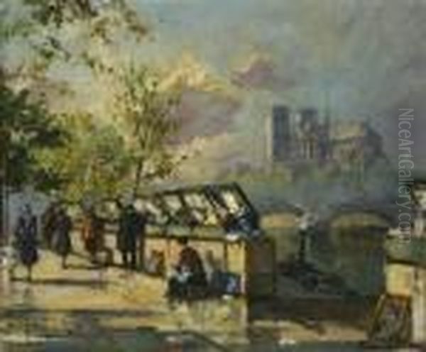 Sur Le Quai Pres De Notre Dame Oil Painting by Georges Lapchine