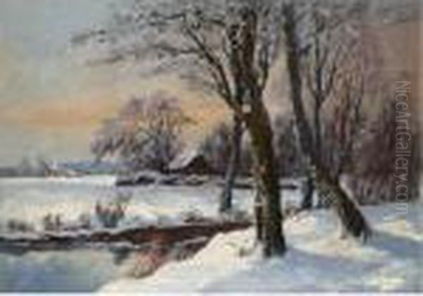 Winter Landscape Oil Painting by Georges Lapchine