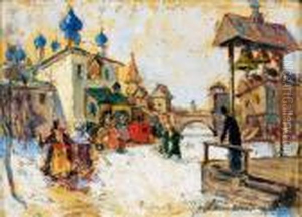 Village Russe Sous La Neige Oil Painting by Georges Lapchine