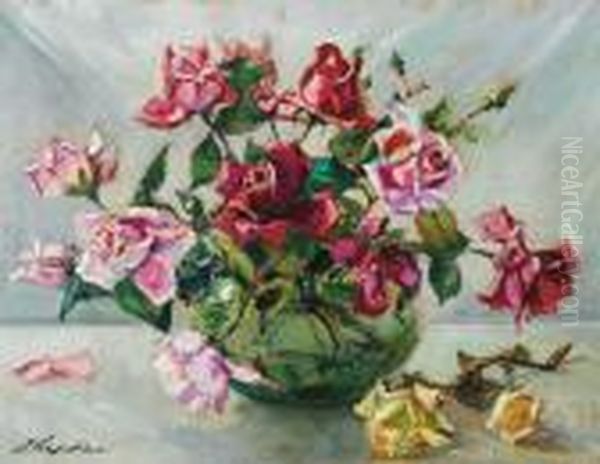 Bouquet De Roses Oil Painting by Georges Lapchine