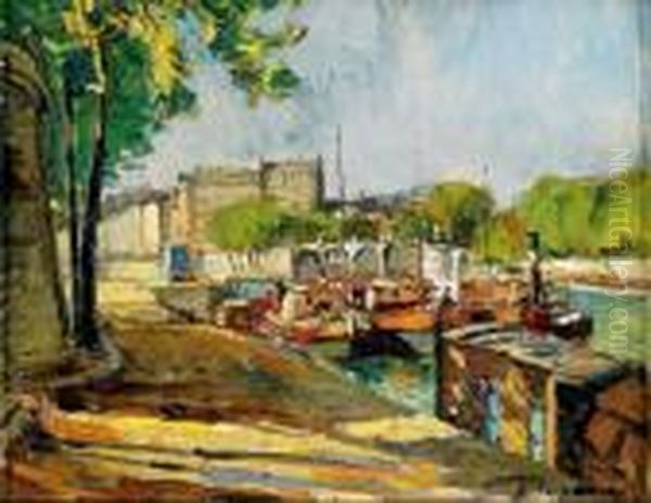 Les Quais De Seine A Paris Oil Painting by Georges Lapchine