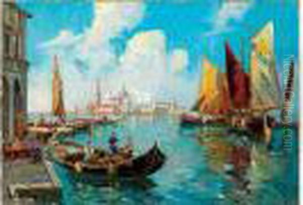 Gondoles A Venise Oil Painting by Georges Lapchine