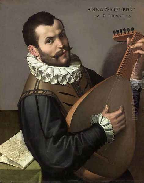 Portrait of a Man Playing a Lute 1576 Oil Painting by Bartolomeo Passerotti