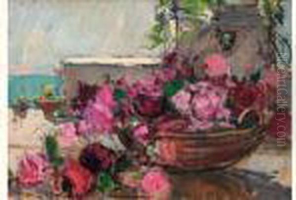 Le Patio Fleuri Oil Painting by Georges Lapchine