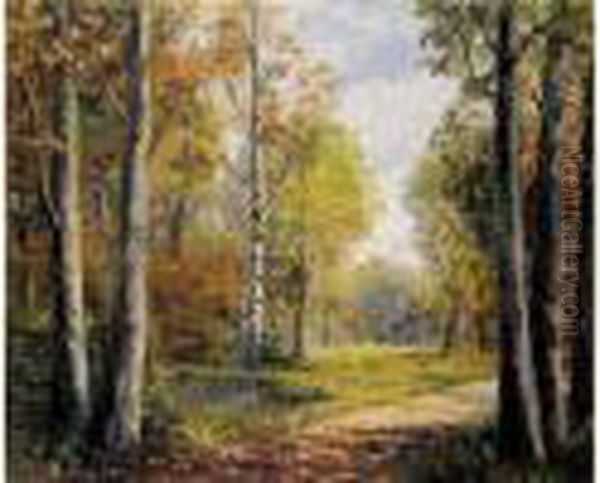 Forest Pond Oil Painting by Georges Lapchine