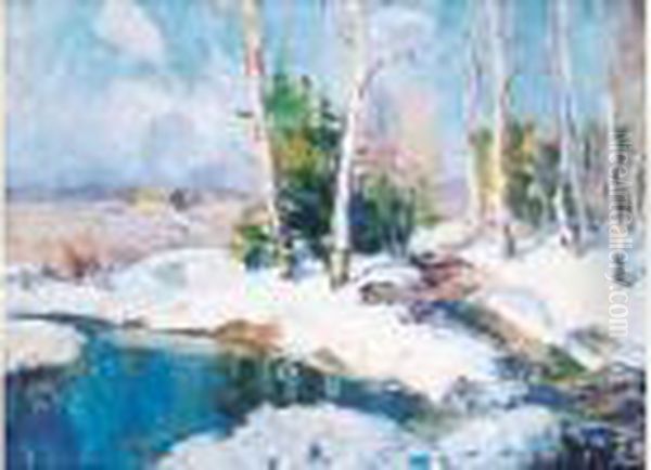 Paysage Hivernal Aux Bouleaux Oil Painting by Georges Lapchine