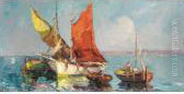 Boats On The Lake Oil Painting by Georges Lapchine