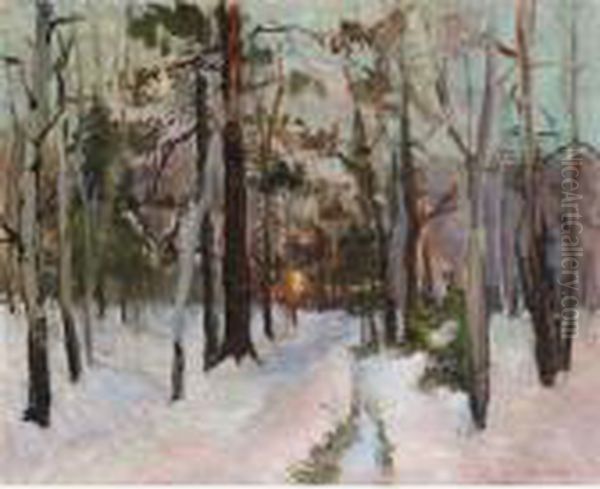 Sunset In The Forest Oil Painting by Georges Lapchine