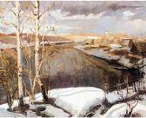 Winter Landscape Oil Painting by Georges Lapchine