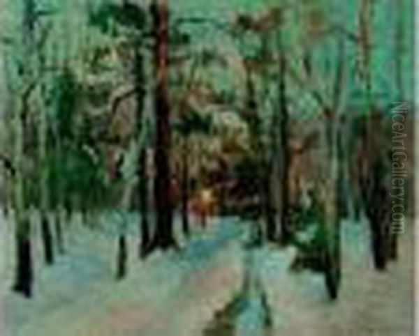 Neige En Sous-bois Oil Painting by Georges Lapchine