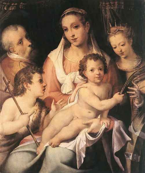 Holy Family with the Infant St John the Baptist and St Catherine of Alexandria Oil Painting by Bartolomeo Passerotti