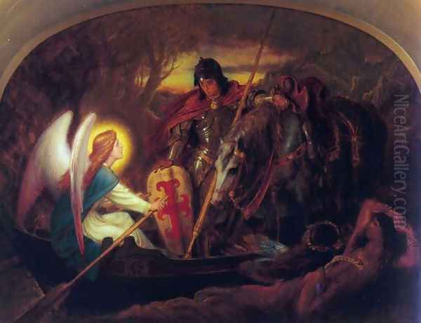 How an Angel rowed Sir Galahad across the Dern Mere Oil Painting by Sir Joseph Noel Paton