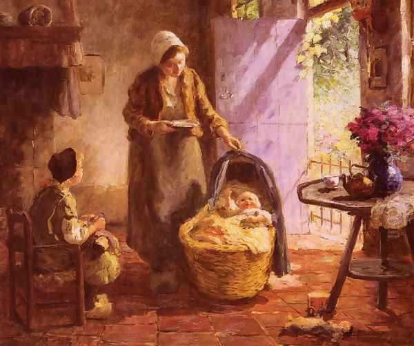 Feeding The Baby Oil Painting by Evert Pieters