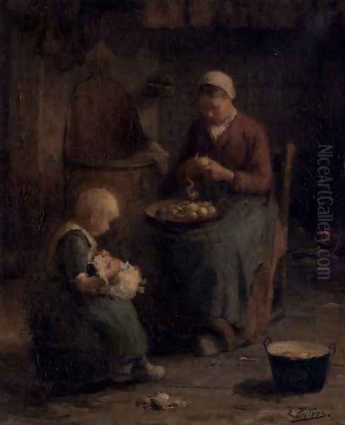 Mother And Daughter Oil Painting by Evert Pieters