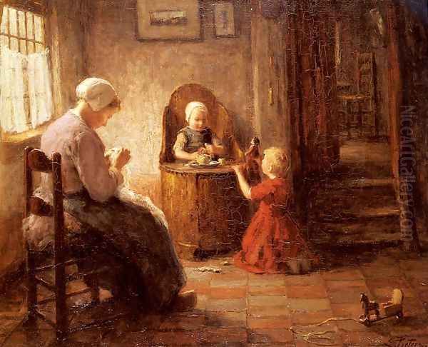 Mother And Children Oil Painting by Evert Pieters