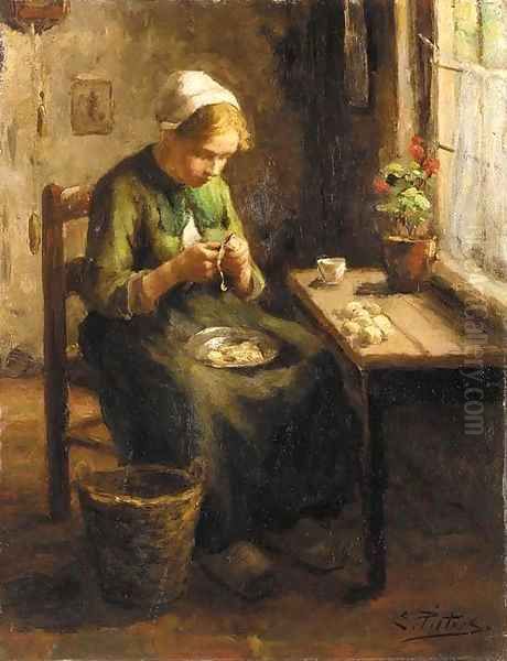 Peeling potatoes Oil Painting by Evert Pieters