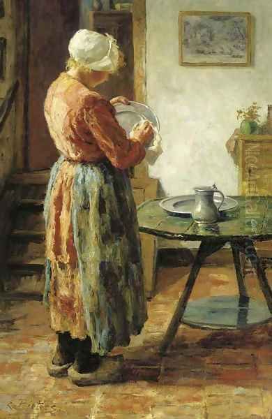 Houseproud caring for the crockery Oil Painting by Evert Pieters