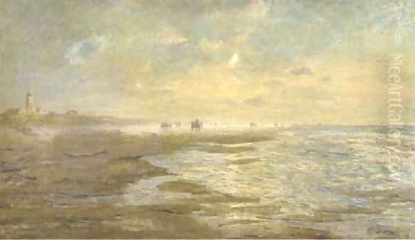 A hazy morning with shell fishers on the beach Oil Painting by Evert Pieters