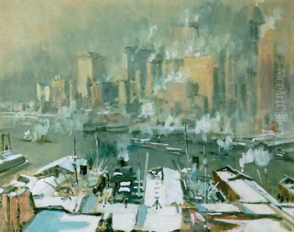 A view of New York City in winter Oil Painting by Joseph Pennell