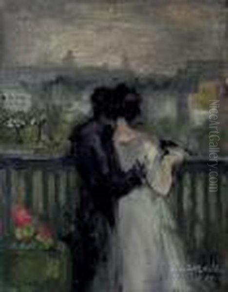 Couple Sur Une Terrasse Oil Painting by Pierre Laprade