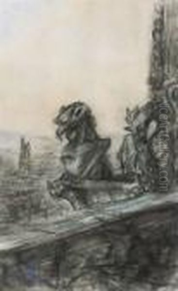 The Gargoyles Of Notre Dame Cathedral Oil Painting by Pierre Laprade