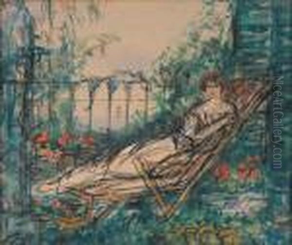 Jeune Femme A La Chaise Longue Oil Painting by Pierre Laprade