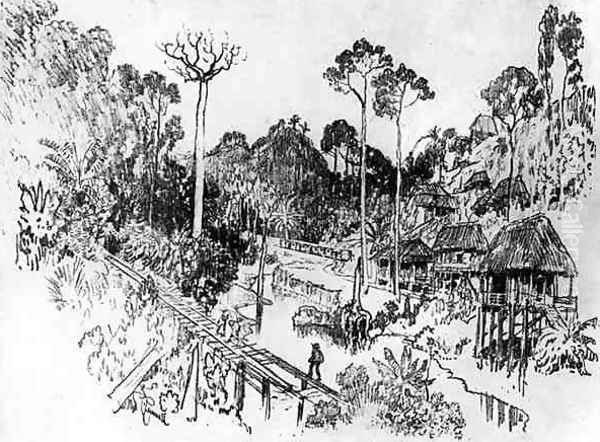 The Native Village, plate IX from The Panama Canal by Joseph Pennell, 1912 Oil Painting by Joseph Pennell