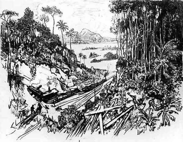 The Jungle: The Old Railway, plate VIII from The Panama Canal by Joseph Pennell, 1912 Oil Painting by Joseph Pennell