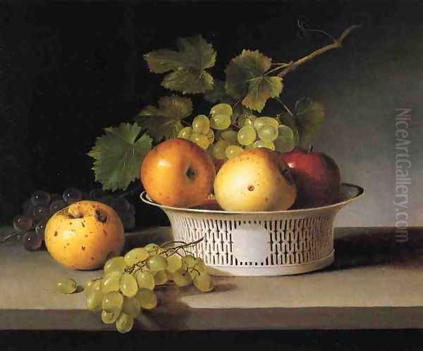 Fruit Still Life with Chinese Export Basket Oil Painting by James Peale