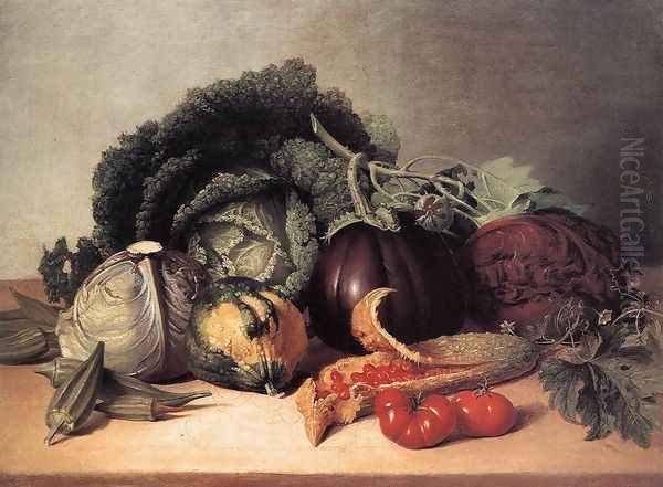 Still Life- Balsam Apples and Vegetables 1820s Oil Painting by James Peale