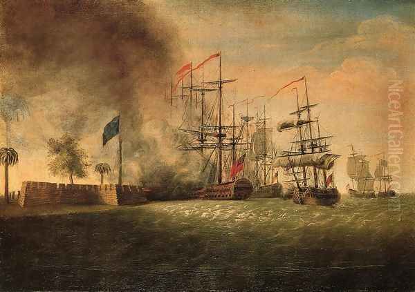 Sir Peter Parker's Attack Against Fort Moultrie Oil Painting by James Peale