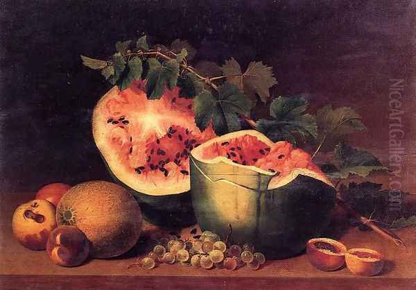 Still Life with Broken Watermelon Oil Painting by James Peale