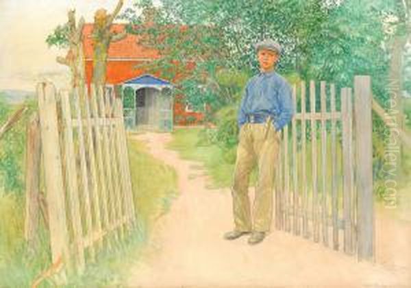 Esbjorn As Farmhand Oil Painting by Carl Larsson